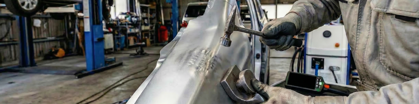 事故修理・鈑金塗装の作業風景